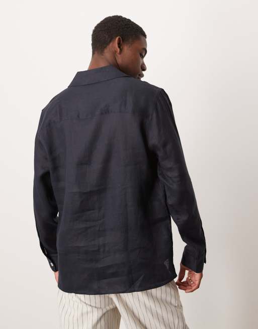 Mango linen overshirt in navy, 4 of 4