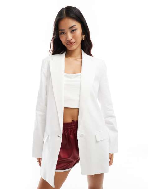 Mango linen relaxed blazer in white - view 1