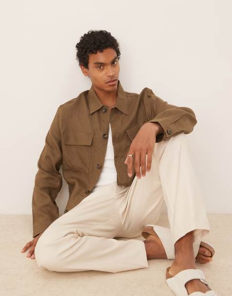Mango linen shacket in brown - view 1