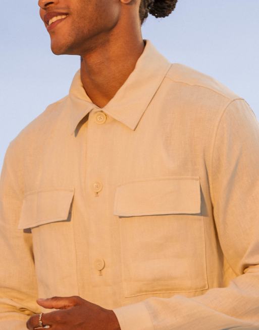 Mango linen shacket in light beige