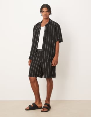 Mango Stripe Linen Camp Shirt In Black