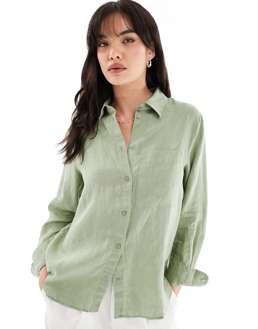 Mango linen shirt in light green