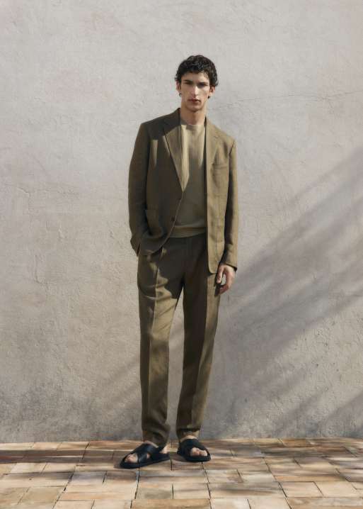 Mango linen slim fit trouser in brown, 2 of 5