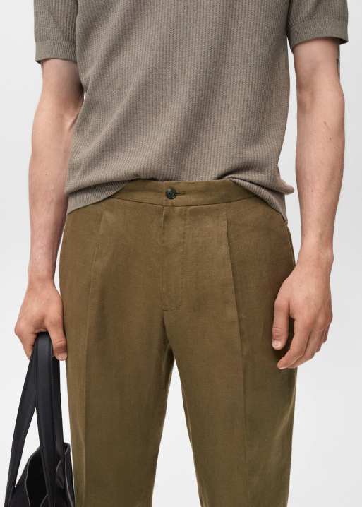 Mango linen slim fit trouser in brown, 3 of 5