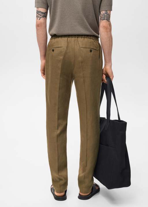 Mango linen slim fit trouser in brown, 4 of 5