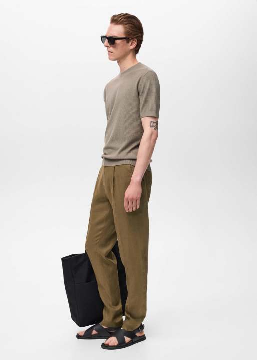 Mango linen slim fit trouser in brown, 5 of 5