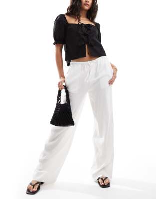 linen straight leg relaxed pants in white