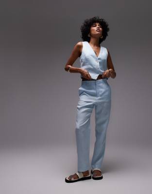 Mango Mango linen tailored trouser co-ord in blue