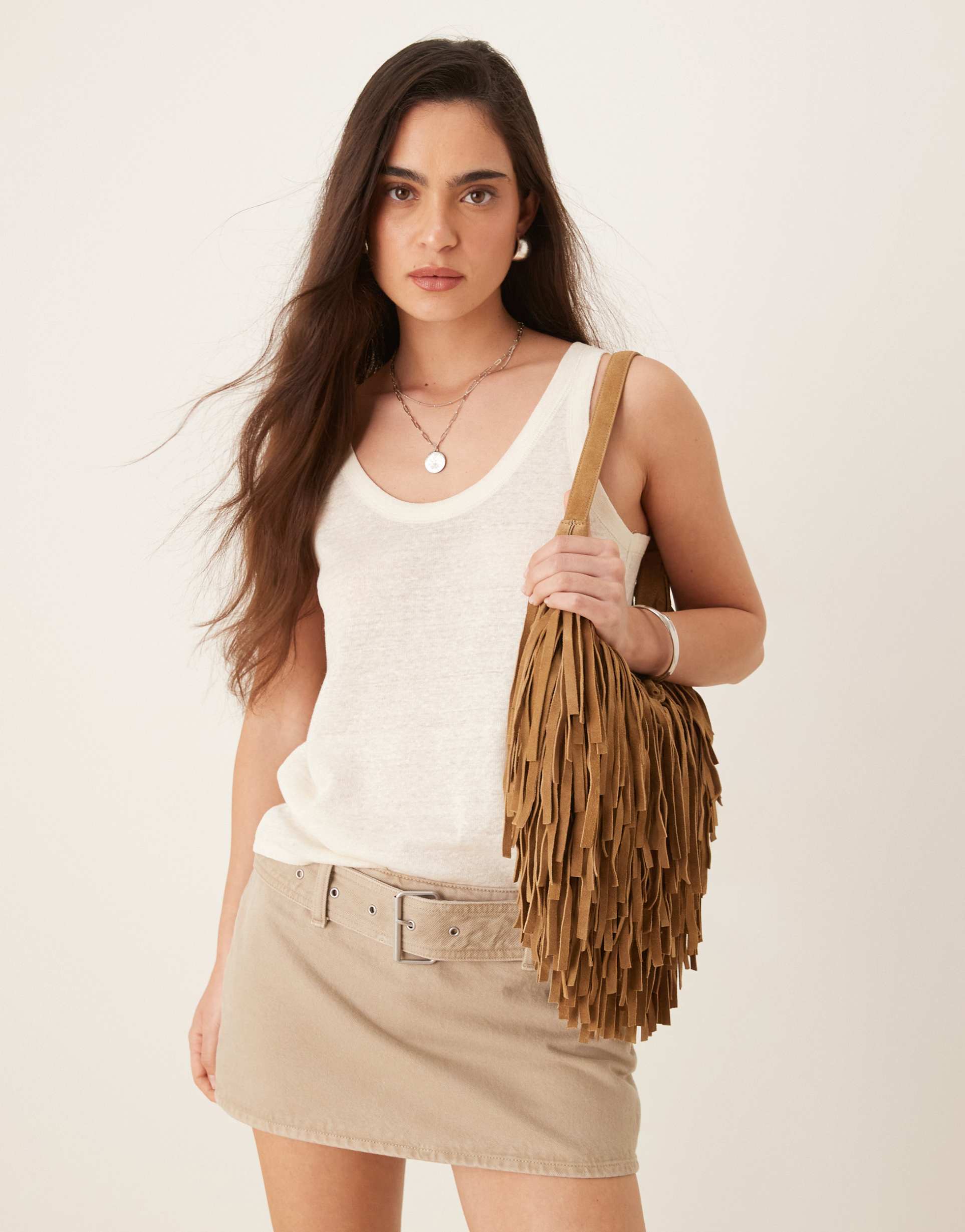 mango linen tank top in beige