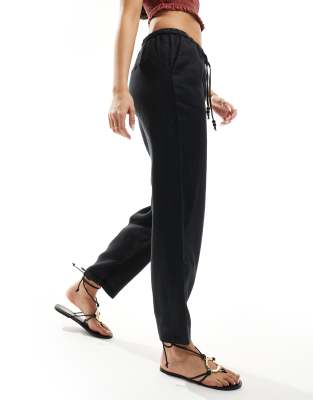 asos Mango linen tie waist trousers in black
