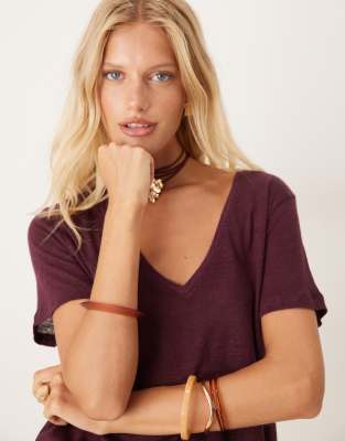 Mango Linen V Neck T-shirt
