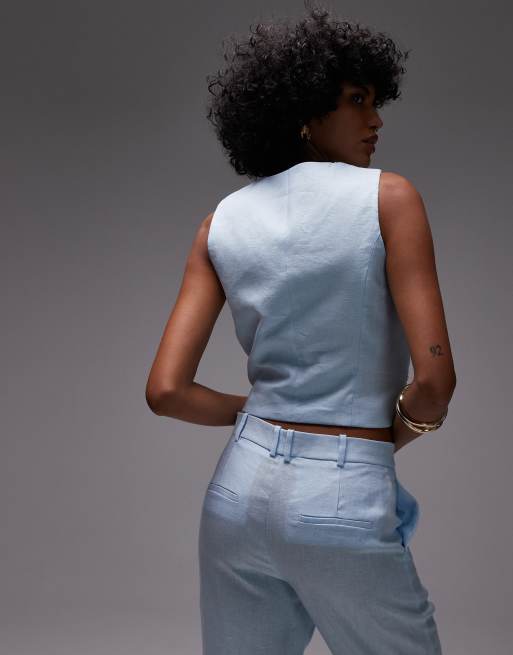 Mango linen vest in blue - part of a set, 4 of 4