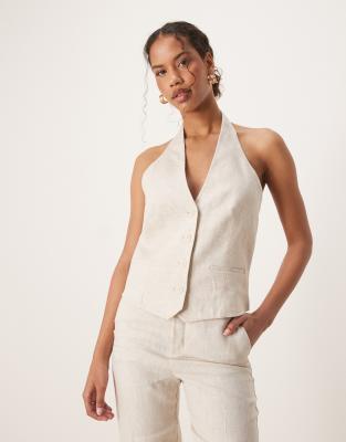linen vest in ecru - part of a set-Brown