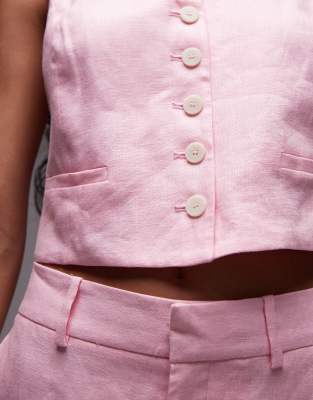 Mango Linen Suit Waistcoat Light Pink In Pink