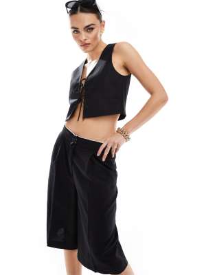 asos Mango linen waistband detail co-ord shorts in black