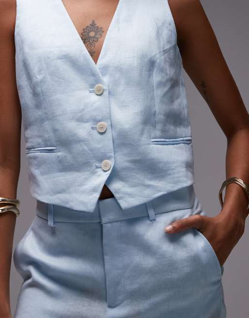 Mango linen waistcoat co-ord in blue ASOS
