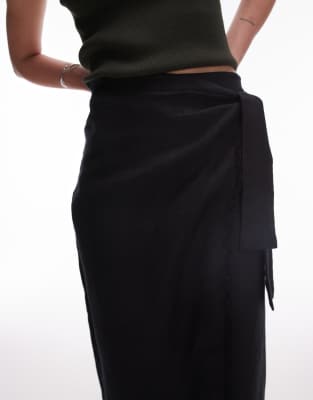 Mango Linen Wrap Skirt In Black