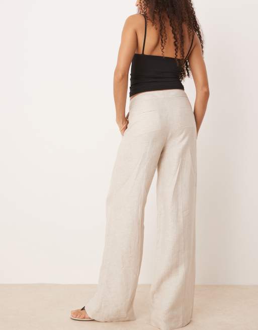 Mango - Linnen broek met rechte pijpen en halfhoge taille in lichtbeige, deel van co-ord set, 5 van 5