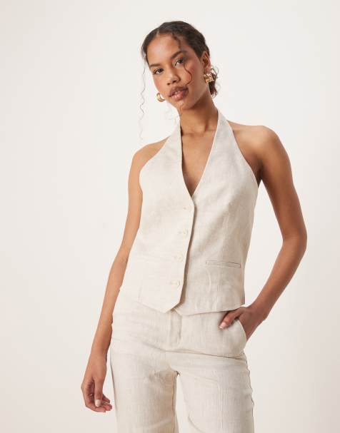 Mango - Linnen gilet in ecru, deel van co-ord set - view 1