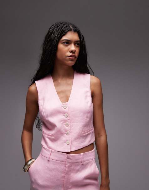 Mango - Linnen gilet in roze, deel van co-ord set - view 1