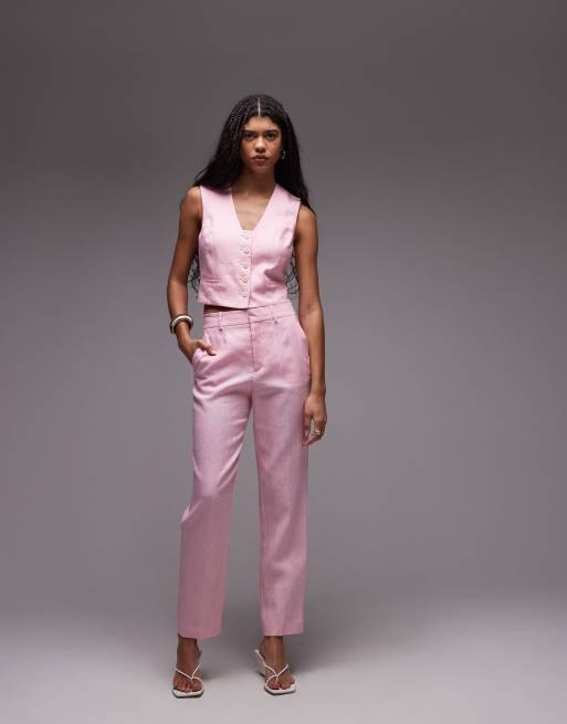 Mango - Linnen gilet in roze, deel van co-ord set, 4 van 4