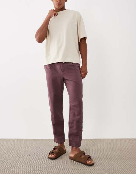 Mango - Linnenmix broek met rechte pasvorm in bordeauxrood - view 1