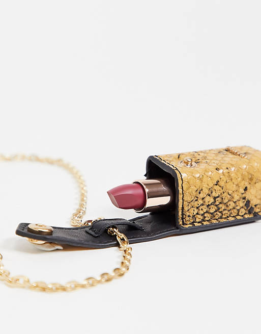 Mango lipstick purse with chain in snake