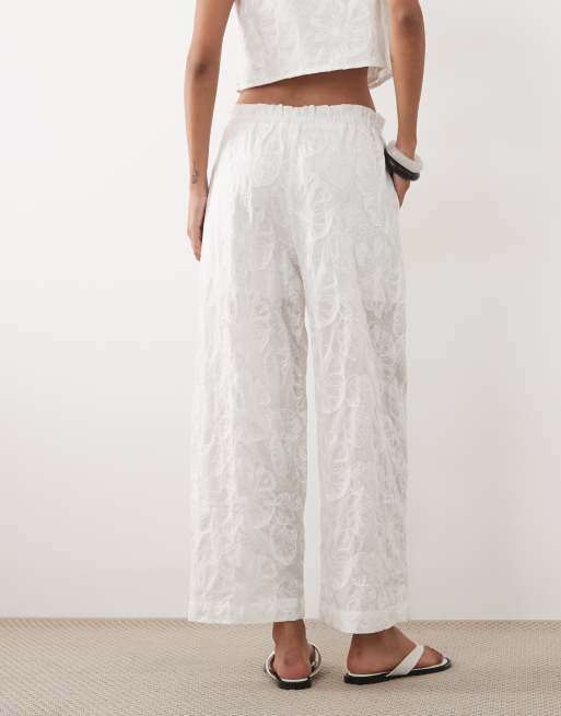 Mango Lisboa 100% cotton textured straight trouser co-ord in white, 3 of 5