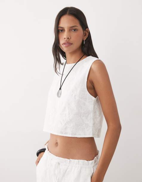 Mango - Lisboa - Mouwloze top met textuur in wit, deel van co-ord set - view 1