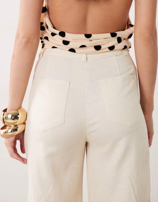 Mango – Ljusbeige, figursydda byxor i linnemix, 5 av 5