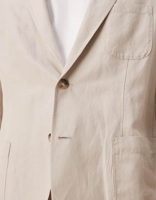 Mango – Ljusbeige kavaj i linnemix med smal passform, del av set, 3 av 5