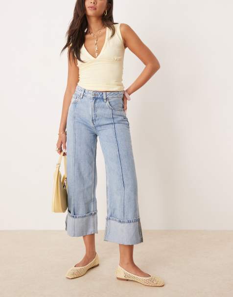 Mango – Ljusblå jeans med veck och uppvikt kant - view 1