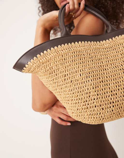 Mango – Ljusbrun axelväska i raffia med innerfoder, 2 av 4