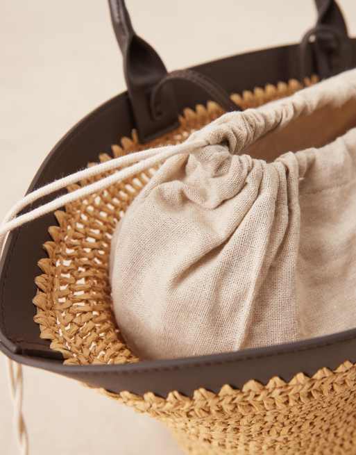 Mango – Ljusbrun axelväska i raffia med innerfoder, 3 av 4