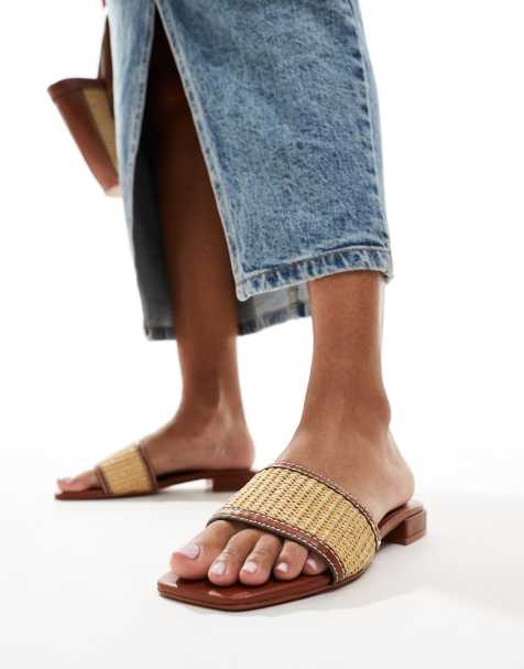 Mango – Ljusbruna mules i raffia med klack - view 1