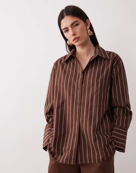 Mango – Llama – Brun, randig skjorta i oversize, del av set - view 1