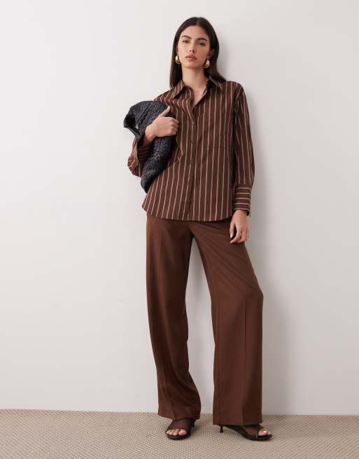 Mango - Llama - Coordinato con camicia oversize e pantaloni color cioccolato a righe