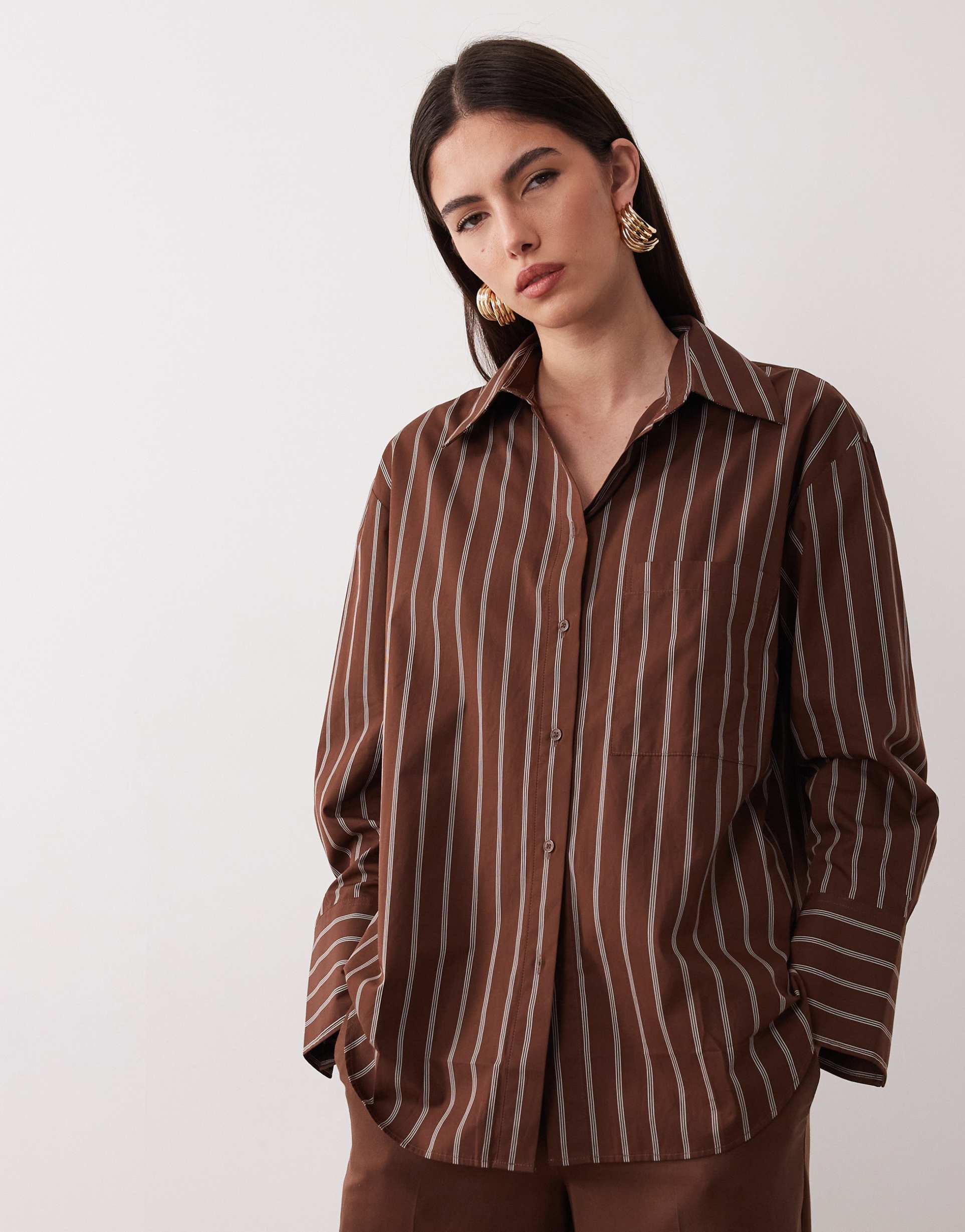 mango llama oversized shirt in chocolate stripe - part of a set