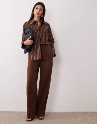 Mango Llama Tailored Pants With Contrast Waistband In Brown