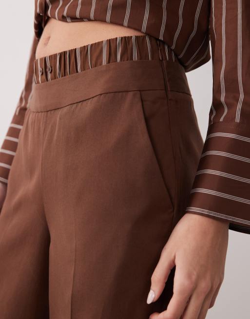 Mango Llama tailored trouser with contrast waistband co-ord in brown, 5 of 5