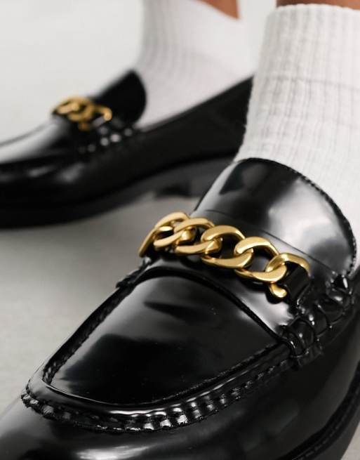 Black loafers best sale with silver buckle