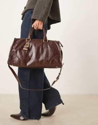 Mango Lock Charm City Bag In Brown