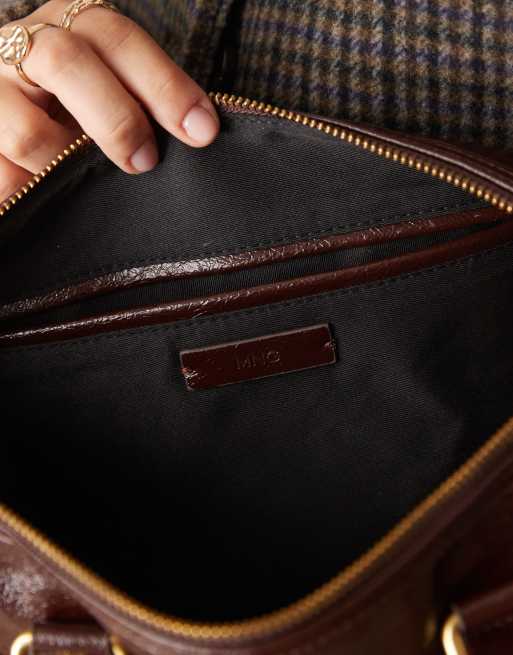 Mango lock charm city bag in deep brown