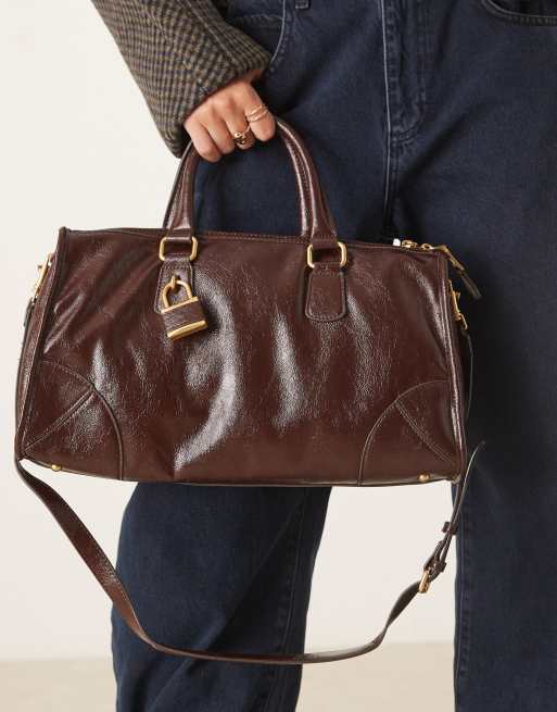 Mango lock charm city bag in deep brown