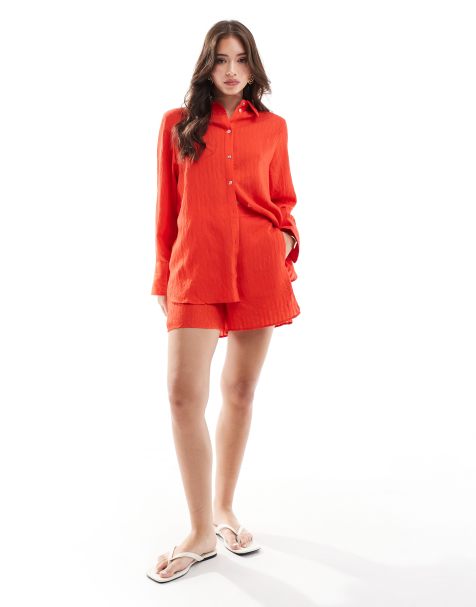 Mango – Locker geschnittene Shorts in Rot, Kombiteil - view 1