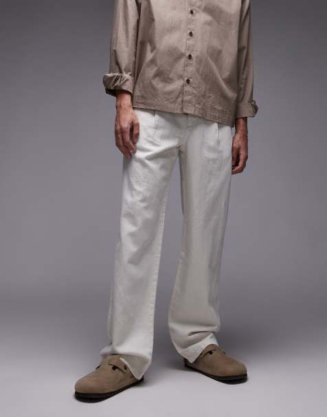 Mango – Locker sitzende Hose aus Leinen in Beige mit geradem Schnitt - view 1