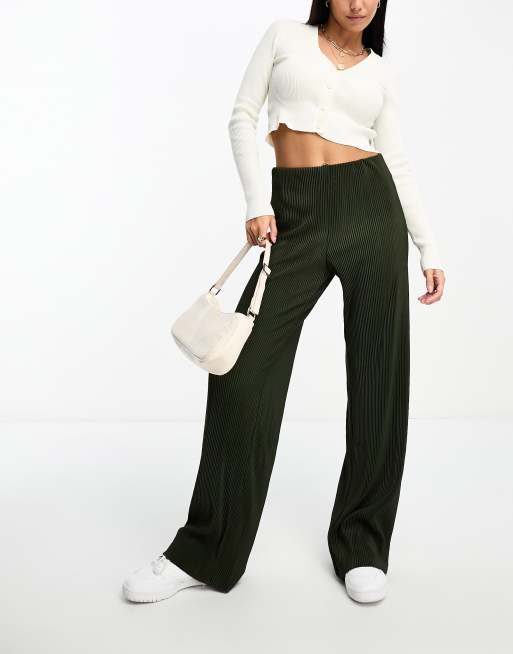 Mango – Lockere Hose in Khaki mit hohem, elastischem Bund