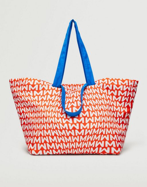 Mango logo detail contrast strap shopper bag in orange | ASOS