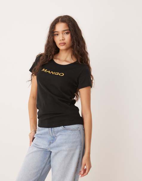 Mango logo t-shirt in black - view 1