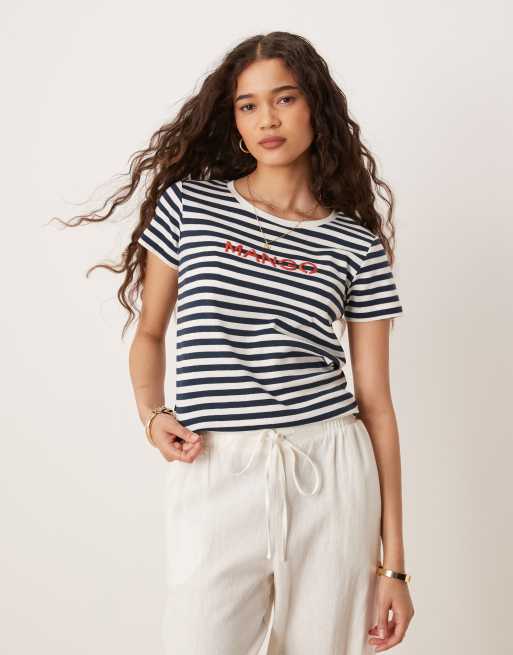 Mango logo t-shirt in navy stripe